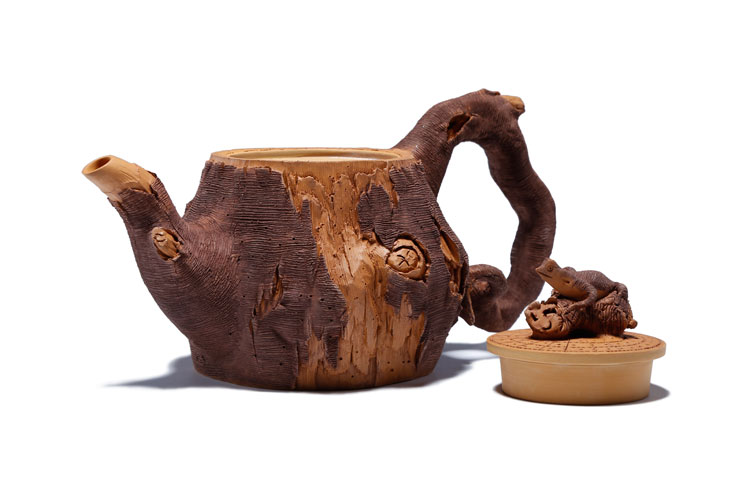 仿木外皮紫砂壺，創(chuàng)意木樁手工雕刻紫砂壺