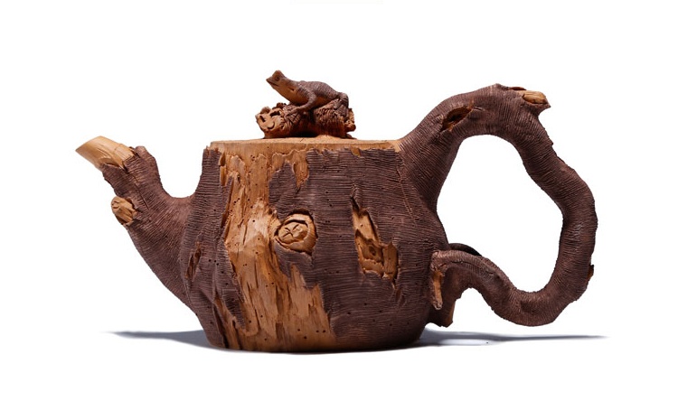 仿木外皮紫砂壺，創(chuàng)意木樁手工雕刻紫砂壺